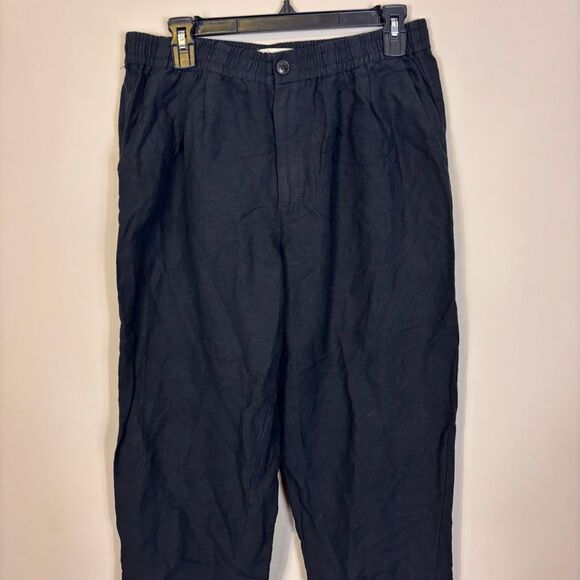 Madewell Black Barrel Leg Linen & Viscose Dress Pants Women's Medium - Picture 3 of 7